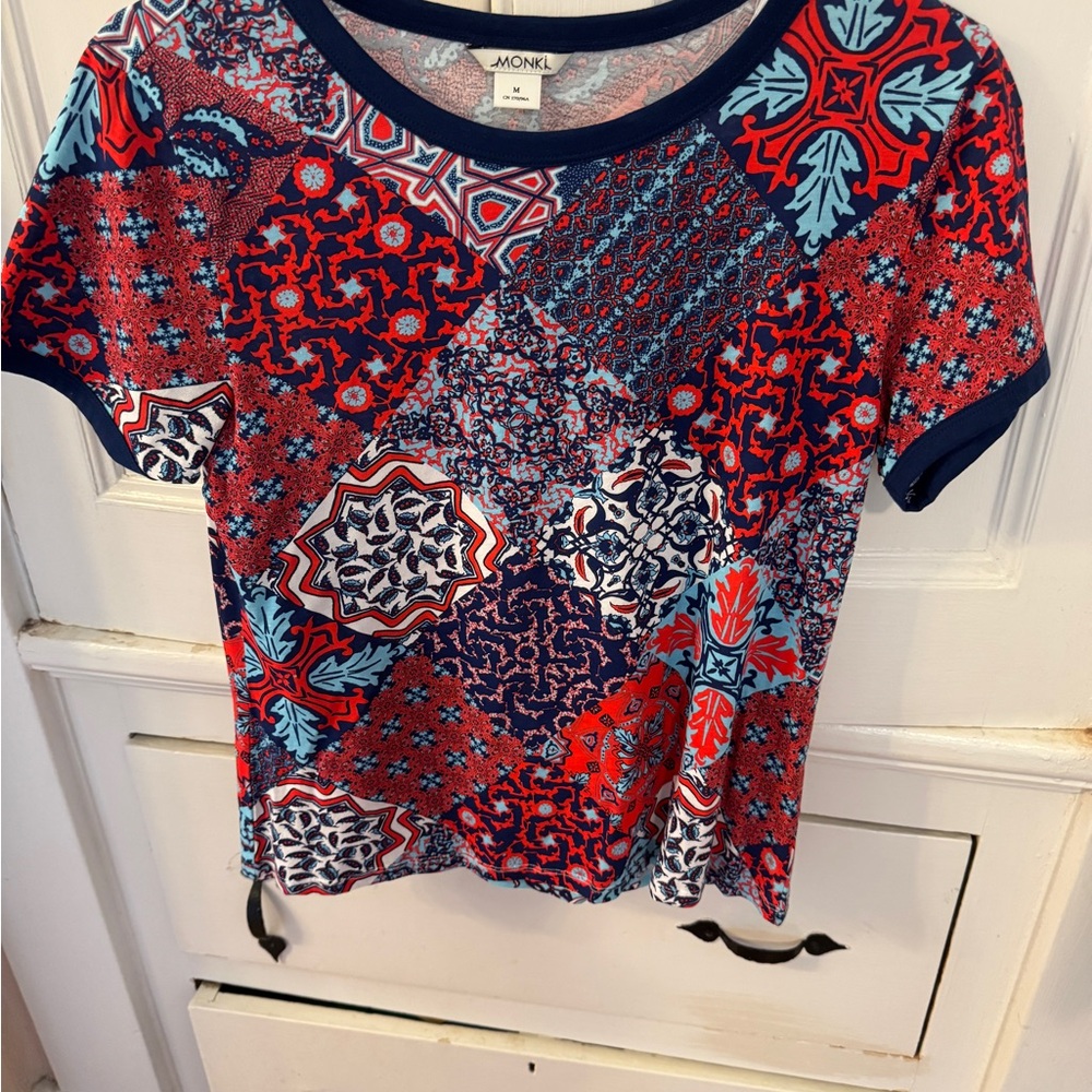Monki Red and Blue Graphic Short Sleeve Tee